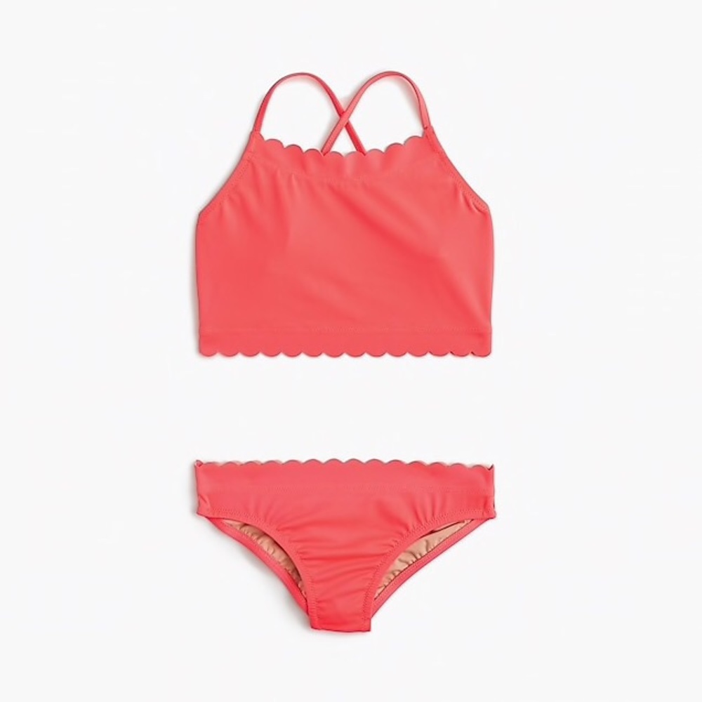 J Crew 3T scalloped cropped tankini swimsuit